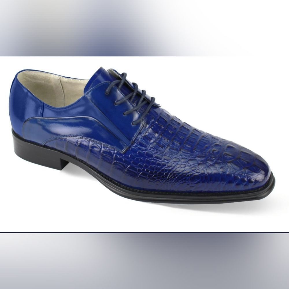 GIOVANNI MEN'S COBALT MASON LEATHER LACE UP DRESS SHOE ALLIGATOR STYLE.